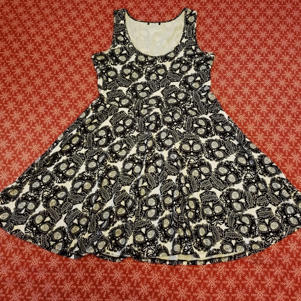 Goth Sugar Skull Skater Dress Size Large